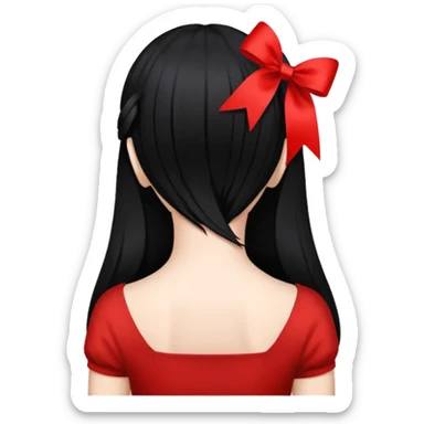 girl back view with red ribbon in black hair sticker