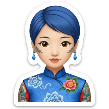 ancient woman with tatooed and blue cheongsam sticker
