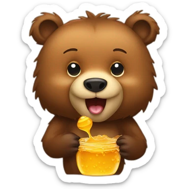 Cute Grizzly bear eating from honey sticker