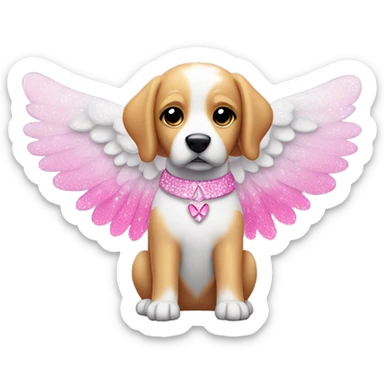 Pink ombre sparkly dog with angel wings  sticker