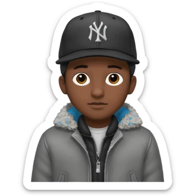 Cappellino New Era New York nero e persona con giubbotto di pecora grigio e anche la lana grigia sticker