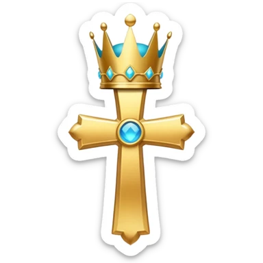 a golden, glowing cross with a cyan crown on top of it, with no background sticker