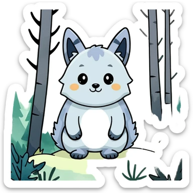 watercolor furry creature in a misty forest sticker