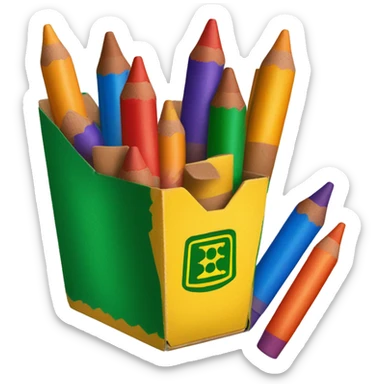 Yellow and Green Crayola Crayon Box with Red Orange Yellow Green Blue And Purple Crayons inside sticker