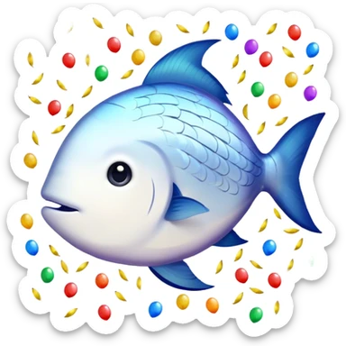 white fish surrounded by confetti sticker