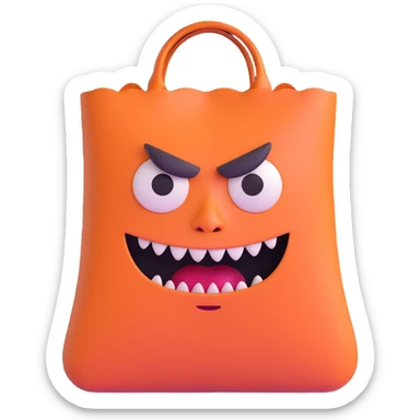 terrifying bag with monstrous face and creepy expression sticker