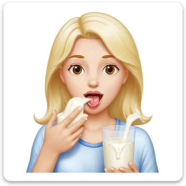 A women's hand covered in milk and a tongue licking the milk off the hand sticker