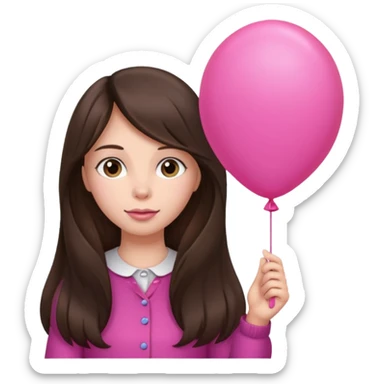 brunette long hair girl with pink baloon sticker