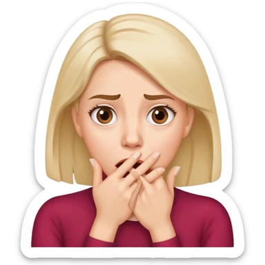 Woman with hand covering mouth, surprised and confused expression with furrowed brow sticker