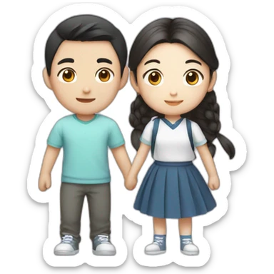 Teen Korean boy with teen Korean girl who has two side pony tails sticker