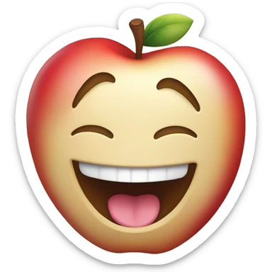 A classic apple emoji, tongue out and mouth wide open on a smile, dizzy eyes, and swirling stars around their head. Tilted 45 degrees sticker