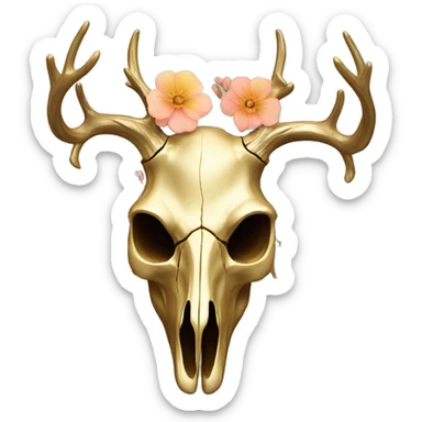 Gold Deer skull with antlers + floral pattern  sticker