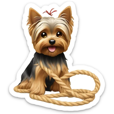 Yorkie dog playing with rope toy sticker