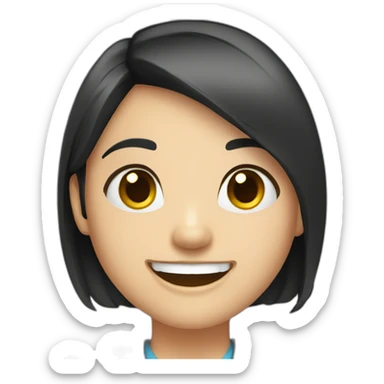 Dentist-girl-eyesmile-black middle straight hair-bracket teeth sticker