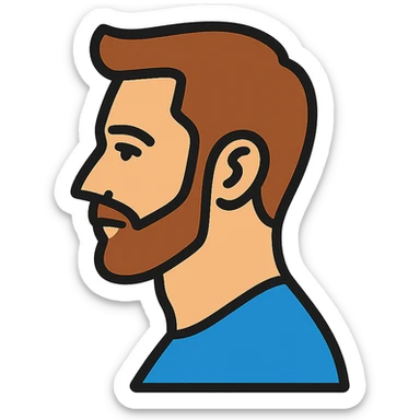 Show the same handsome white man in side profile with brown hair, stubble, and a simple background. sticker
