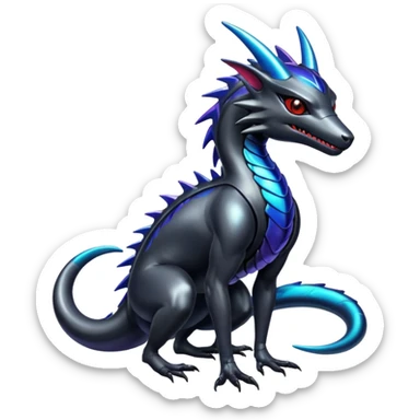 Oil-Slick Rainbow-Dark Metallic-Glossed Sleek Futuristic Cyber-Nargacuga-Vernid-fusion-creature (full body) sticker