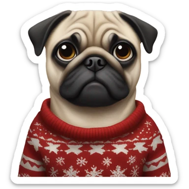 A pug in a New Year's sweater sticker