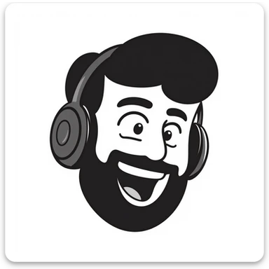 anime style laughing man with black hair, brown eyes, black beard wearing gaming headset sticker