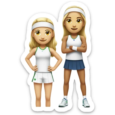 Create one girl danish tennis player with one girl Swedish tennis player standing together  sticker