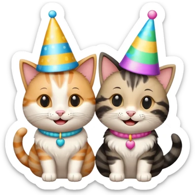 2 happy cats wearing party hats sticker