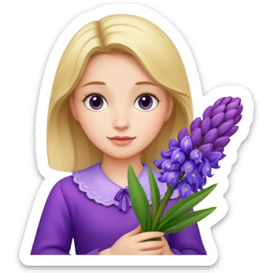 Girl holding hyacinth in hands sticker