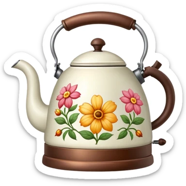 Vintage kettle with flower design sticker