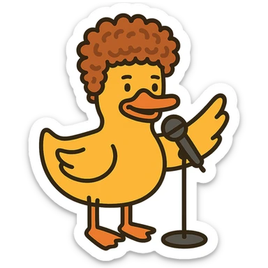 flat toon style duck with Jeff Ross's hair and a stand-up comedy vibe sticker