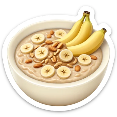 Porridge bowl with banana and peanut butter sticker