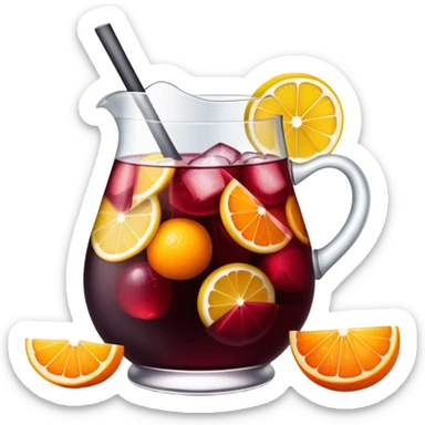 sangria drink with lots of visible ice cubes, wine, fruit slices, extremely cold sticker