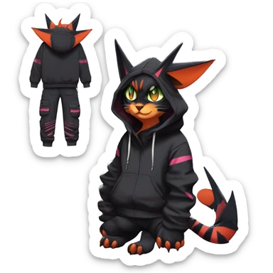 Cool Anthro Noivern-Litten-Cat-Pokémon with edgy stripes hoodie spiked collar punk techwear Cargo Pants Full Body sticker