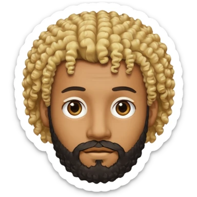 Black man with curly blonde hair and a black beard sticker