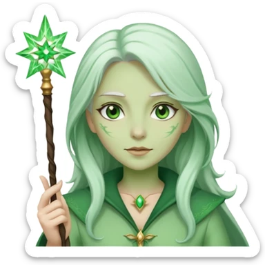 Woman with green skin color with white color long hair and carrying a magic wand sticker