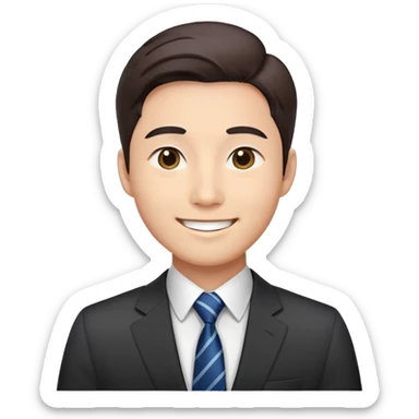 Korean male office worker in business suit with tie sticker