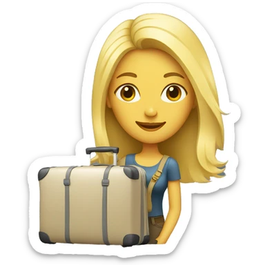 blonde woman with luggage sticker
