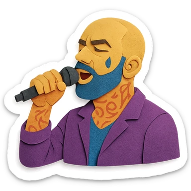 Amir Tataloo singing with microphone in paper craft style sticker