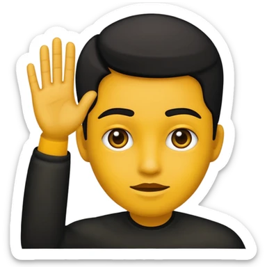 Emojic desatasco mesías en amarillo y negro mano arriba sticker