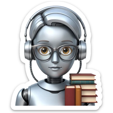 nerdy robot librarian with glasses and books sticker