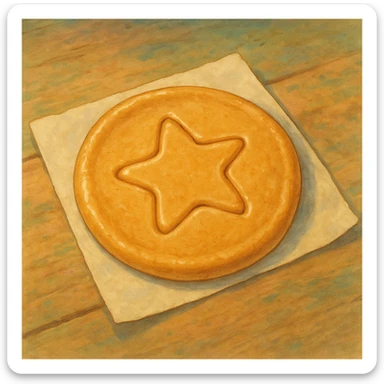 ghibli style dalgona candy with star shape, inspired by Squid Game sticker