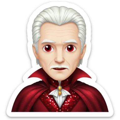 Dracula with white hair, dark red sequin outfit sticker