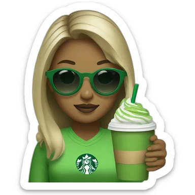 Girl wearing sunglasses drinking starbucks matcha sticker