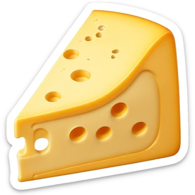 A 3D cartoon cheese wedge identical to dairy cheese, slightly lighter yellow tone, Memoji-style. sticker