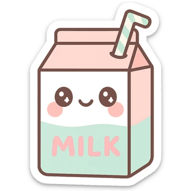 happy milk carton with a straw and blushing cheeks, kawaii style sticker