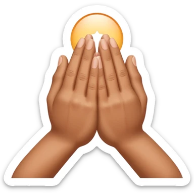 Create an Apple-style emoji of two hands pressed together in a praying gesture. The hands should be simplified, smooth, and cartoon-like, with soft gradients and glossy highlights typical of iOS emojis. Show only the hands, with no arms or background, isolated on a transparent background. sticker