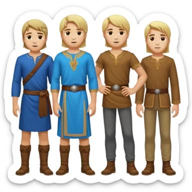 Cartagineses: un grupo de hombres jóvenes, pelo largo rubio y castaño, ropa buena, cara de niños de alrededor de unos 20/25 años.
cuerpo entero, de la época púnica sticker