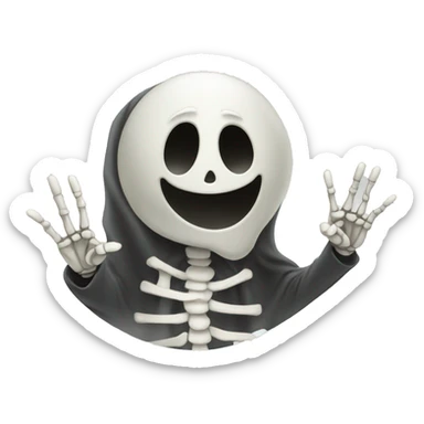 Sheet ghost with a skeleton hand throwing a peace sign emoji sticker