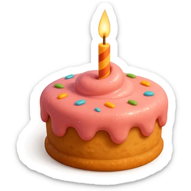 Draw a Pixar-style birthday cake with pink cream and a single candle sticker