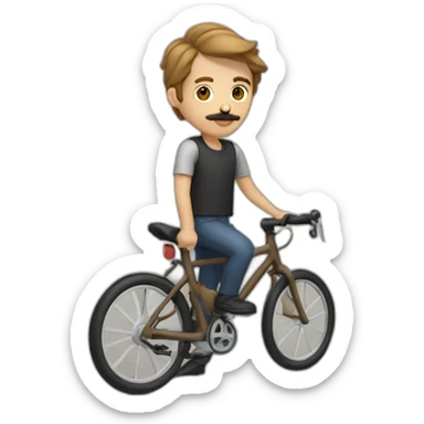 young Man with moustache on a bike,light brown hair sticker