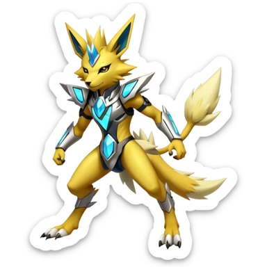  Cool Edgy Shiny Futuristic Ethereal Legendary Zeraora-Digimon-Jolteon-Renamon-Pokemon-hybrid full body sticker