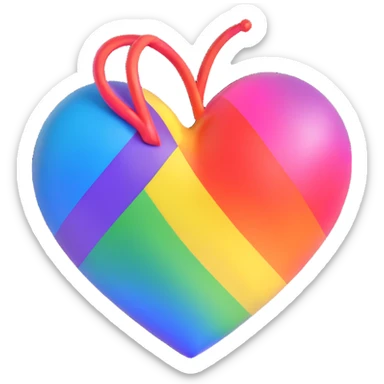 3D emoji style rainbow heart with iridescent highlights sticker
