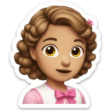 Brown hair girl with pink bows sticker